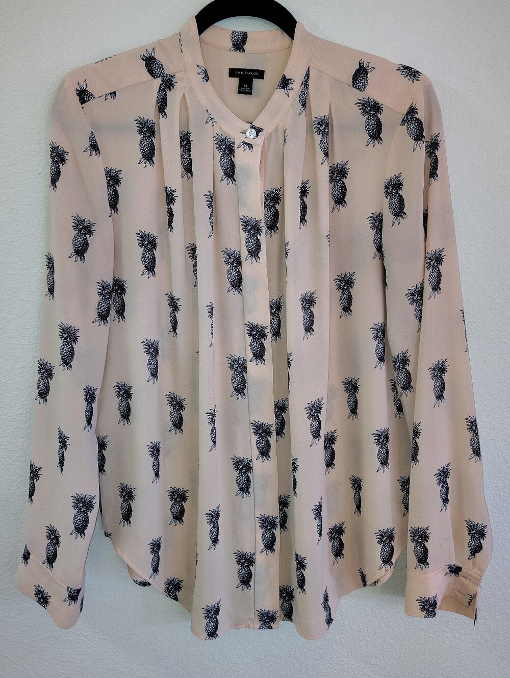 NWOT Sheer Pleated Blouse from Ann Taylor ~ Size M~ Blush Color w/ Pineapples!